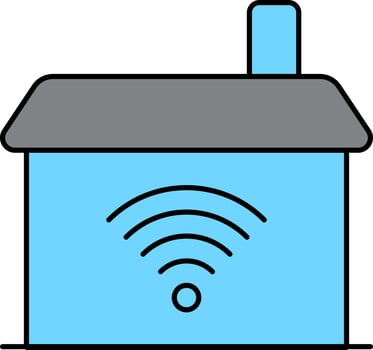 Wifi Connect House Flat Icon In Blue And Grey Color. vector