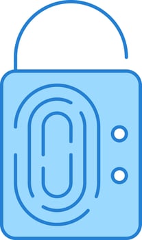 Open Fingerprint Padlock Flat Icon In Blue Color. vector