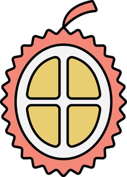 Durian Fruit Half Piece Yellow And Orange Icon. vector