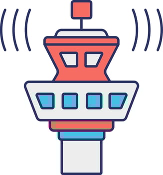 Close View Lighthouse Flat Icon In Orange And Blue Color. vector