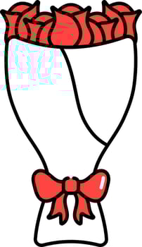 Rose Bouquet Red And White Icon In Flat Style. vector