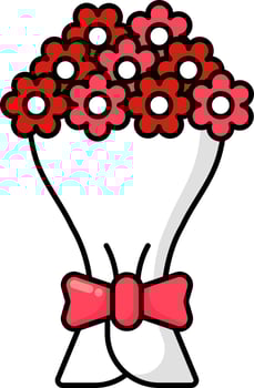 Red Flower Bouquet Icon In Flat Style. vector