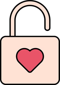 Open Heart Lock Icon In Peach And Red Color. vector