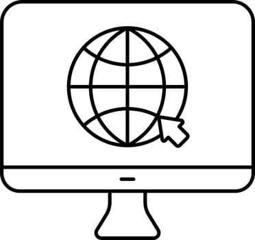 Black Outline Illustration Of Cursor Arrow On Globe In Desktop Screen. vector