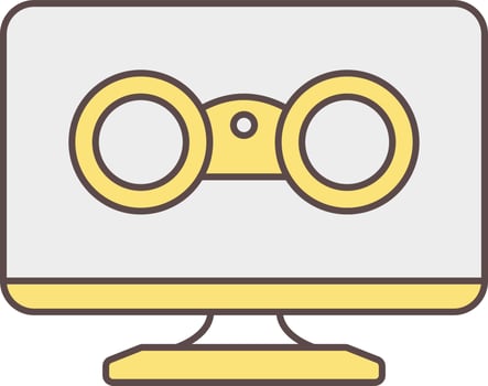 Binocular Computer Screen Icon In Yellow And Grey Color. vector