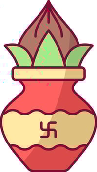 Swastika Symbol Worship Pot Colorful Icon. vector