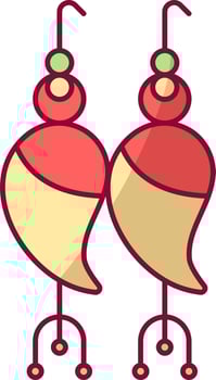 Peacock Hanging Earrings Icon In Red And Yellow Color. vector