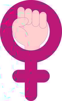 Pink Illustration Of Female Symbol With Fist Hand Icon. vector