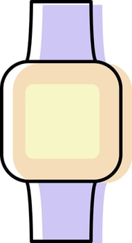 Flat Style Smart Watch Icon In Purple And Yellow Color. vector