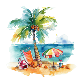 Watercolor summer vacation on transparent background. png
