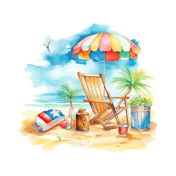 Watercolor summer vacation on transparent background. png