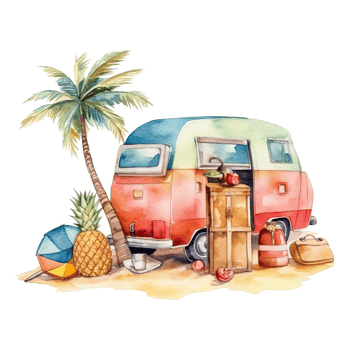 Watercolor summer vacation on transparent background. png