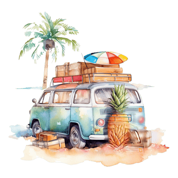 Watercolor summer vacation on transparent background. png