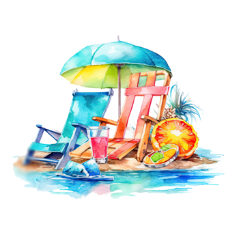 Watercolor summer vacation on transparent background. png