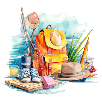Watercolor summer vacation on transparent background. png