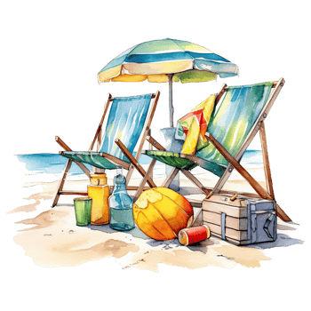 Watercolor summer vacation on transparent background. png