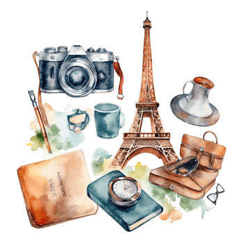 Watercolor traveling clipart isolated on transparent background. png