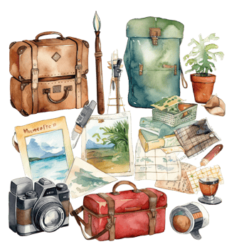 Watercolor traveling clipart isolated on transparent background. png