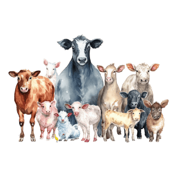 Watercolor farm animals. Cartoon farm animals isolated on transparent background. png