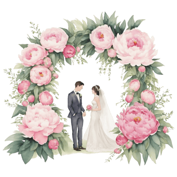Wedding couple in a romantic arch with flowers Al Generative png