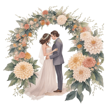 Wedding couple in a romantic arch with flowers Al Generative png