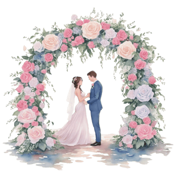 Wedding couple in a romantic arch with flowers Al Generative png