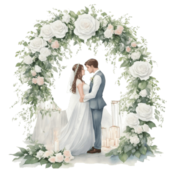 Wedding couple in a romantic arch with flowers Al Generative png