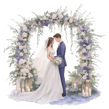 Wedding couple in a romantic arch with flowers Al Generative png