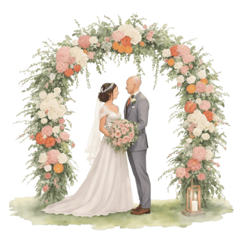 Wedding couple in a romantic arch with flowers Al Generative png