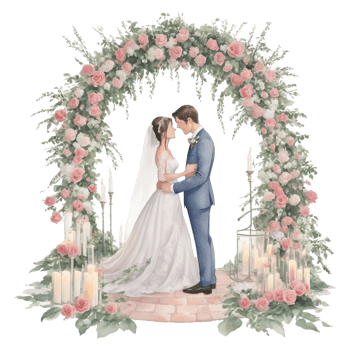 Wedding couple in a romantic arch with flowers Al Generative png