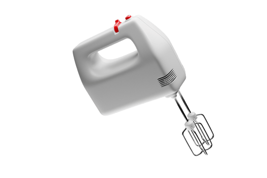 White hand mixer with red buttons 3d render png