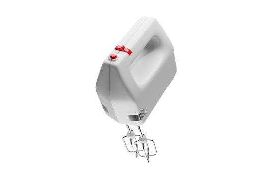White hand mixer with red buttons 3d render png