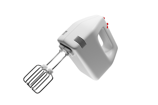 White hand mixer with red buttons 3d render png