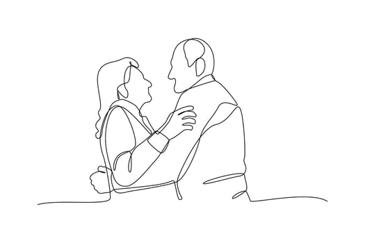 Continuous one-line drawing happy grandparents dancing together. Grandparent day concept. Single line drawing design graphic vector illustration