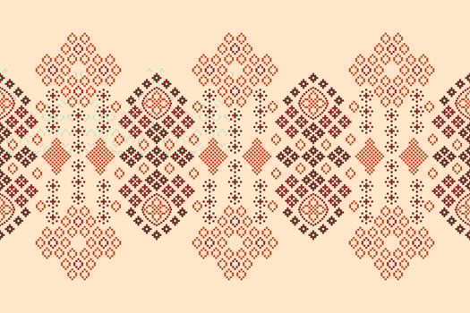 Ethnic geometric fabric pattern Cross Stitch.Ikat embroidery Ethnic oriental Pixel pattern brown cream background. Abstract,vector,illustration. Texture,clothing,frame,motifs,silk wallpaper. vector