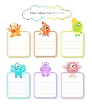 Set of Cute Monsters Clip Art, 4 images cute monsters bannerclip art perfect for invitations, blog, web design, graphic design, printed paper items, scrapbooking vector