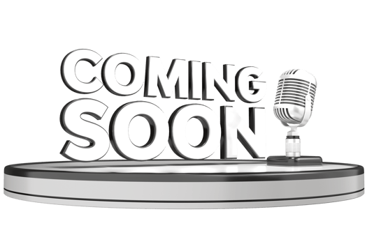 3D coming soon text with microphone in high quality render image png