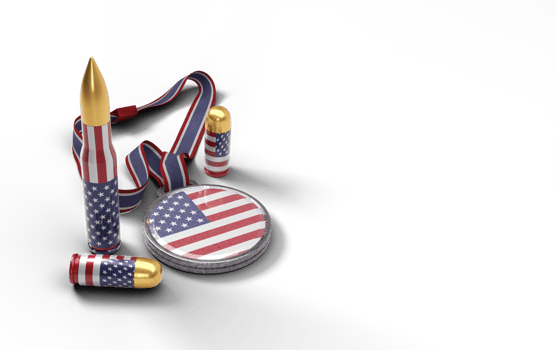 Realistic american bullets and medallion in high quality render image png
