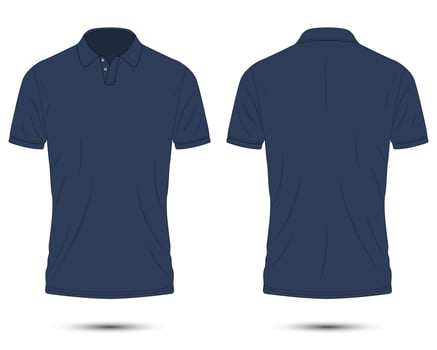 Dark blue polo shirt mockup front and back view vector