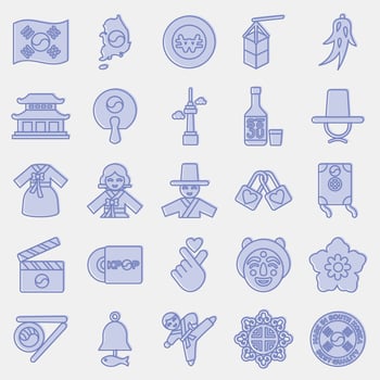 Icon set of south korea. South Korea elements. Icons in two tone style. Good for prints, posters, logo, advertisement, infographics, etc. vector