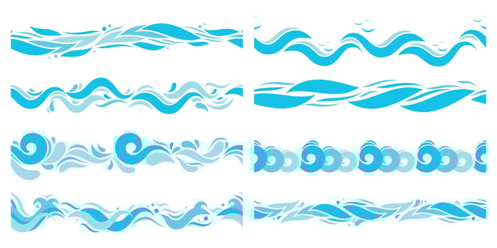Marine waves. Sea water wave, swim pattern and horizontal divider ocean patterns vector illustration