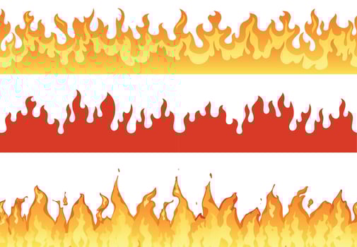 Fire banner. Flame border blazing silhouette or eternal flames. Hell flaming banners illustration set vector