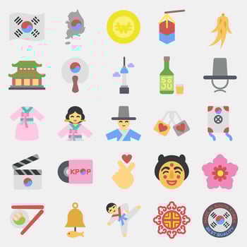 Icon set of south korea. South Korea elements. Icons in flat style. Good for prints, posters, logo, advertisement, infographics, etc. vector