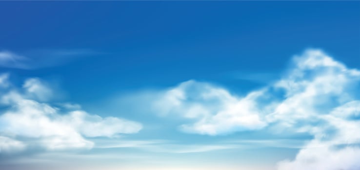 Cloud in blue sky. Fluffy clouds in cloudy daytime skies. Realistic white clouds vector background illustration