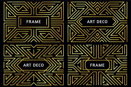 Art deco frames. Vintage golden line border, decorative gold ornament and luxury abstract geometric frame borders vector illustration