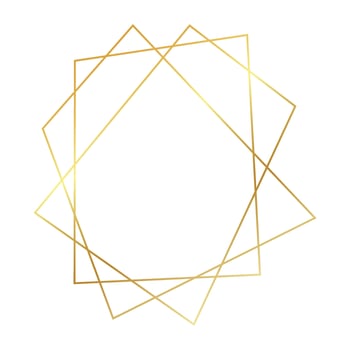 Gold geometric polygonal frame with shining effects isolated on white background. Empty glowing art deco backdrop. Vector illustration.