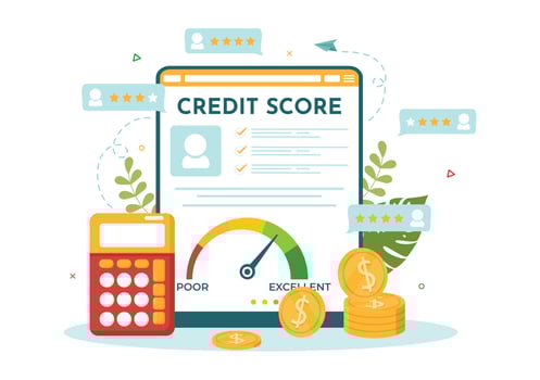 Credit Score Vector Illustration with Loan Arrow Gauge Speedometer Indicator from Poor to Good Rate in Flat Cartoon Hand Drawn Templates