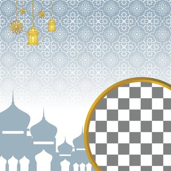 Islamic sale poster template with free space for text and photo. with mandala ornaments, mandalas and mosques. Design for banner, social media and web. Vector illustration