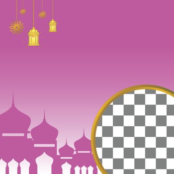 Islamic sale poster template with free space for text and photo. with ornaments of lanterns and mosques. Design for banner, social media and web. Vector illustration