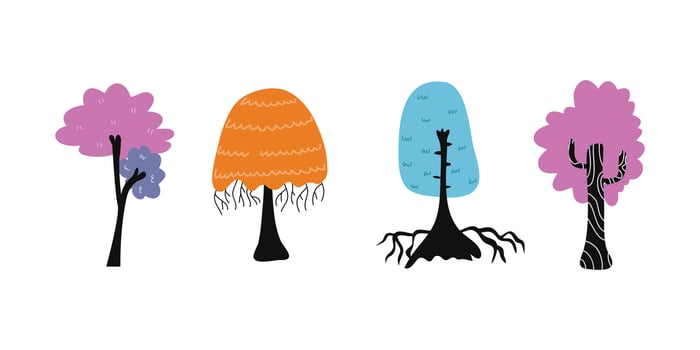 Cartoon tree isolated on a white background. Simple modern style. Cute plants, forest, vector flat illustration. summer, spring trees.